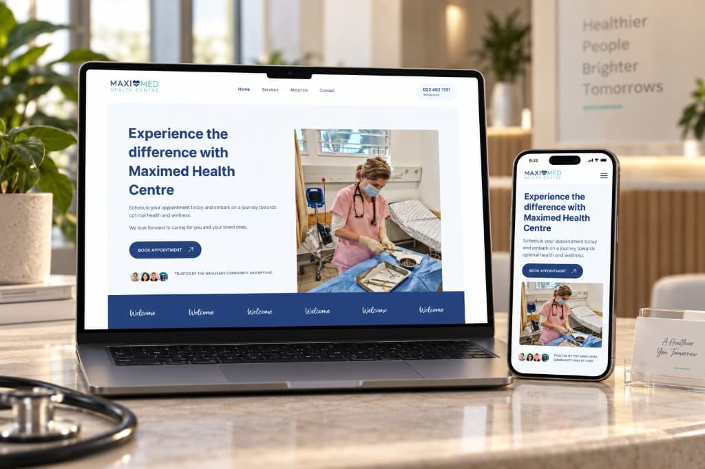 Maximed Health website on a laptop and phone — visual for the case study.